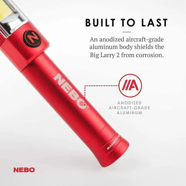 Alt view image 3 of 7 - Big Larry 2 Work Light | 500 Lumens 4 Light Modes Magnetic LED Flashlight & Portable COB Task Lamp Battery Powered Pocket Clip Water Resistant Includes 3x AA Batteries  Red