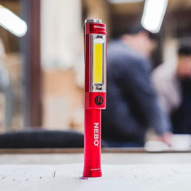 Alt view image 2 of 7 - Big Larry 2 Work Light | 500 Lumens 4 Light Modes Magnetic LED Flashlight & Portable COB Task Lamp Battery Powered Pocket Clip Water Resistant Includes 3x AA Batteries  Red