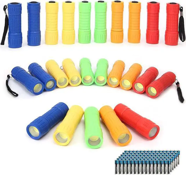 Main image of 30-Pack Small Mini Flashlight Set 5 Colors COB LED Handheld Flashlight with Lanyard 90-Pack AAA Battery Included for Kids/Night Reading/Party/Camping/Emergency/Hunting