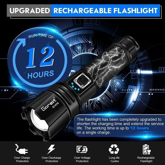 Alt view image 3 of 7 - Flashlight High Lumens Rechargeable 950000 Lumen Led Flashlights XHP70.2 USB Super Bright Flash Light Battery Powered Powerful Handheld Flashlights for Emergencies Camping IP67 Waterproof