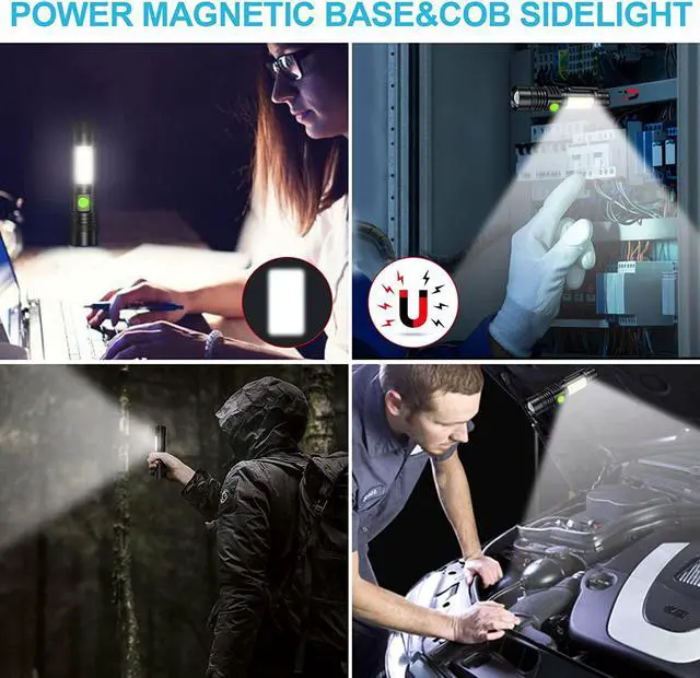 Alt view image 2 of 6 - Rechargeable Flashlight, Super Bright LED Flashlight with COB sidelight, Zoomable, Waterproof, 4 Modes, Tactical Flashlight for Camping, Emergency