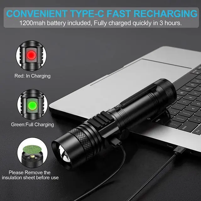 Alt view image 3 of 6 - Rechargeable Flashlight, Super Bright LED Flashlight with COB sidelight, Zoomable, Waterproof, 4 Modes, Tactical Flashlight for Camping, Emergency