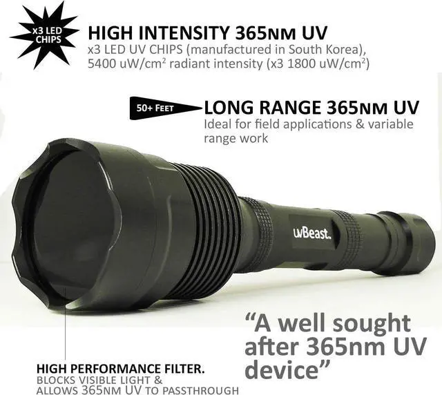 Alt view image 3 of 7 - V3 365nm Black Light UV Flashlight  High Definition Ultraviolet - HIgh Power and Long Range Professional Grade Beam Best for Professional/Commercial Use  USA Stock