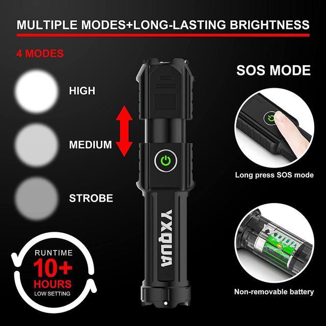 Alt view image 2 of 6 - USB Rechargeable Flashlight - Small & Bright LED Mini Flashlights, High Lumens, 4 Modes, Zoomable, The Size of Pocket Gifts for Kids (4 Pack)