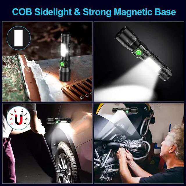 Alt view image 3 of 7 - UV Flashlight Black Light, 2 Pack 3 in 1 Super Bright Small Rechargeable Flashlights 1200 High Lumens, 7 Modes, Waterproof Magnetic LED Pocket Flash Light for Pet Urine Detection