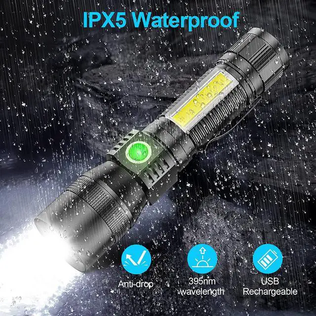 Alt view image 5 of 7 - UV Flashlight Black Light, 2 Pack 3 in 1 Super Bright Small Rechargeable Flashlights 1200 High Lumens, 7 Modes, Waterproof Magnetic LED Pocket Flash Light for Pet Urine Detection