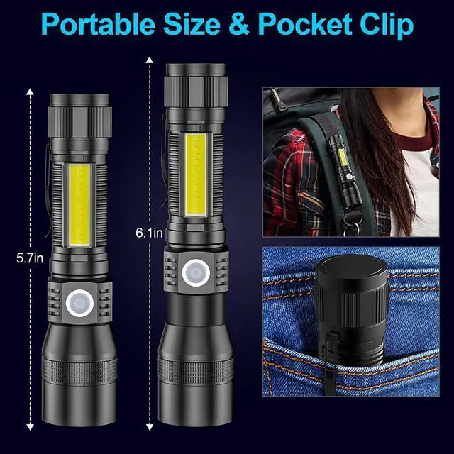 Alt view image 6 of 7 - UV Flashlight Black Light, 2 Pack 3 in 1 Super Bright Small Rechargeable Flashlights 1200 High Lumens, 7 Modes, Waterproof Magnetic LED Pocket Flash Light for Pet Urine Detection
