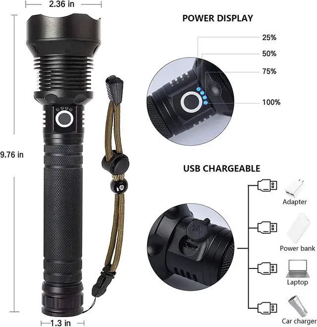 Alt view image 3 of 7 - Rechargeable LED Flashlights High Lumens 990000 Lumens Super Bright Flashlight with 5 Modes & Waterproof Powerful Handheld Flashlight for Camping Emergencies