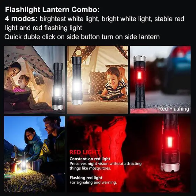 Alt view image 6 of 7 - Worlds Smallest Brightest Flashlight High Lumen 1000000 Military Rechargeable Zoom Searchlights Lantern Combo with Red Light Optional for Kids Camping Hiking Daily Use Car Hunting Fishing, Black