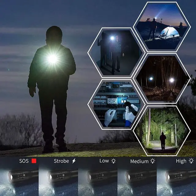 Alt view image 6 of 7 - LED Flashlights 2 Pack Tactical Flashlight High Lumens Lights with 6Pack AAA Batteries Portable Waterproof Zoomable Flashlight with 5 Mode for Camping/Outdoor/Hiking/Gift-Giving/Emergency