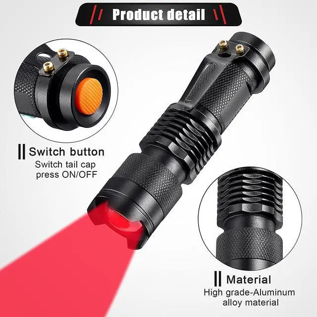 Alt view image 3 of 7 - Honoson 2 Pieces Red Flashlight LED Single Mode Light One Mode LED Torch Scalable Red Light Flashlight for Astronomy Aviation Night Observation