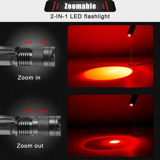 Alt view image 2 of 7 - Honoson 2 Pieces Red Flashlight LED Single Mode Light One Mode LED Torch Scalable Red Light Flashlight for Astronomy Aviation Night Observation