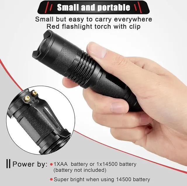 Alt view image 4 of 7 - Honoson 2 Pieces Red Flashlight LED Single Mode Light One Mode LED Torch Scalable Red Light Flashlight for Astronomy Aviation Night Observation