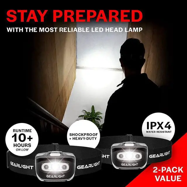 Alt view image 2 of 7 - 2Pack LED Headlamp - Outdoor Camping Head Lamps with Adjustable Headband - Lightweight Battery Powered Bright Flashlight Headlight with 7 Modes and Pivotable Head and Red Light