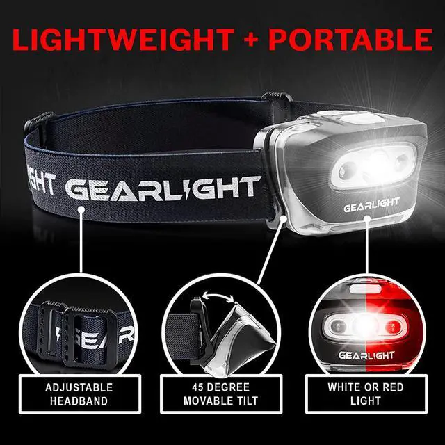 Alt view image 4 of 7 - 2Pack LED Headlamp - Outdoor Camping Head Lamps with Adjustable Headband - Lightweight Battery Powered Bright Flashlight Headlight with 7 Modes and Pivotable Head and Red Light