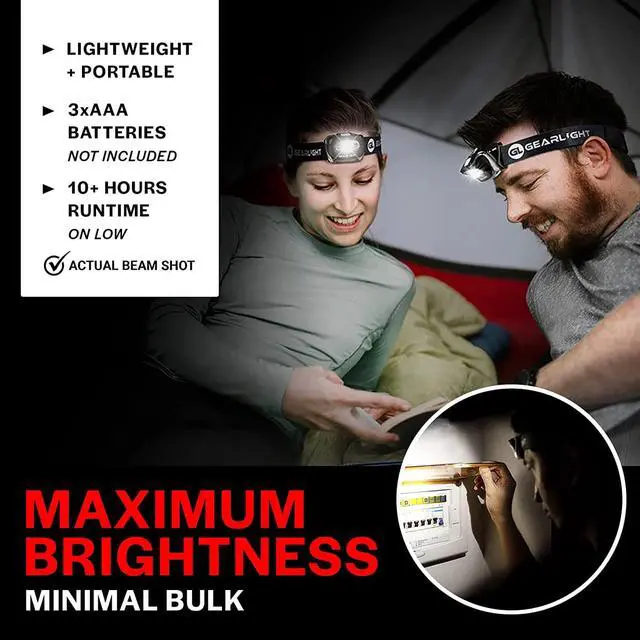 Alt view image 6 of 7 - 2Pack LED Headlamp - Outdoor Camping Head Lamps with Adjustable Headband - Lightweight Battery Powered Bright Flashlight Headlight with 7 Modes and Pivotable Head and Red Light