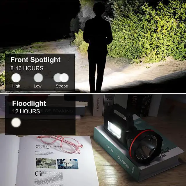 Alt view image 3 of 7 - Rechargeable Spotlight Flashlight, High Lumens Handheld Spotlight,LED Searchlight with Shoulder Strap and USB Output for During Hurricane,Emergency, Storms, Outages,Hunting , Hiking, Camping(Black1)