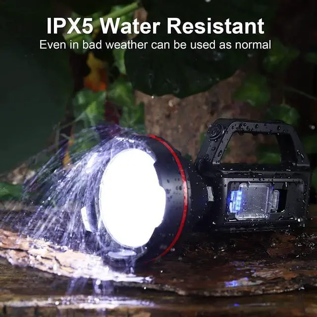Alt view image 6 of 7 - Rechargeable Spotlight Flashlight, High Lumens Handheld Spotlight,LED Searchlight with Shoulder Strap and USB Output for During Hurricane,Emergency, Storms, Outages,Hunting , Hiking, Camping(Black1)