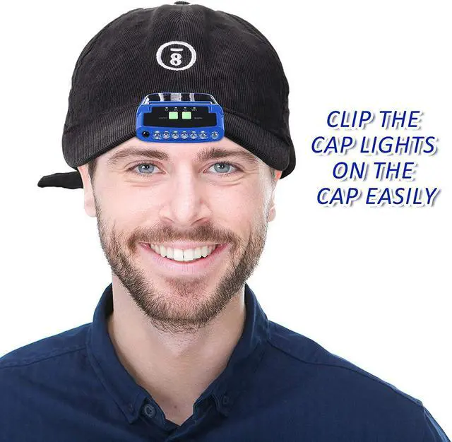 Alt view image 6 of 6 - 2 Pieces LED Clip on Cap Lights USB Rechargeable Cap Flashlight Clip Waterproof Ultra Bright Hat Flashlight Headlamp for Christmas Fishing Camping Hand Work(Black Blue)