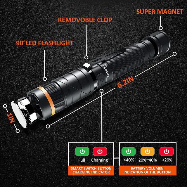 Alt view image 4 of 7 - NICRON Flashlights,Rechargeable Magnetic LED Flashlights,1200 High lumens Tactical Flashlight,White/Red/Green Lights USB Charging,90 Degree Twist,IP65 Waterproof Outdoor