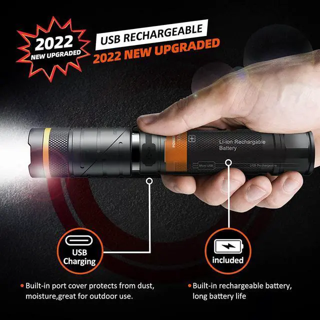 Alt view image 6 of 7 - NICRON Flashlights,Rechargeable Magnetic LED Flashlights,1200 High lumens Tactical Flashlight,White/Red/Green Lights USB Charging,90 Degree Twist,IP65 Waterproof Outdoor