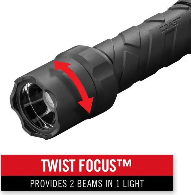 Alt view image 2 of 7 - COAST POLYSTEEL 600 1000 Lumen LED Flashlight with Pure Beam Twist Focus Stainless-Steel Core Crushproof Black
