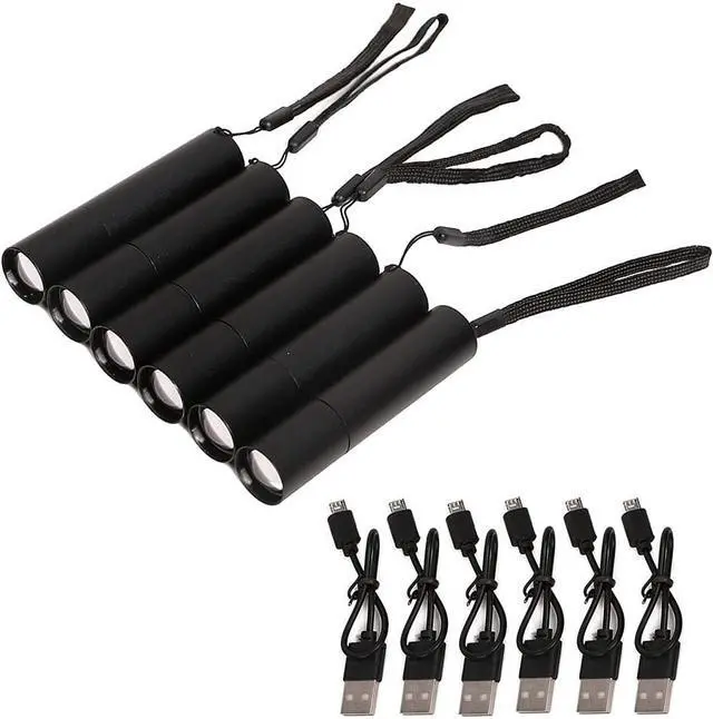 Main image of Rechargeable Mini LED Flashlights, 6pcs High Brightness Flash Light with Lithium Battery 3 Mode XPE 1200 Lumen Waterproof Zoomable Torch with USB Cable for Camping, Hiking, Riding, etc