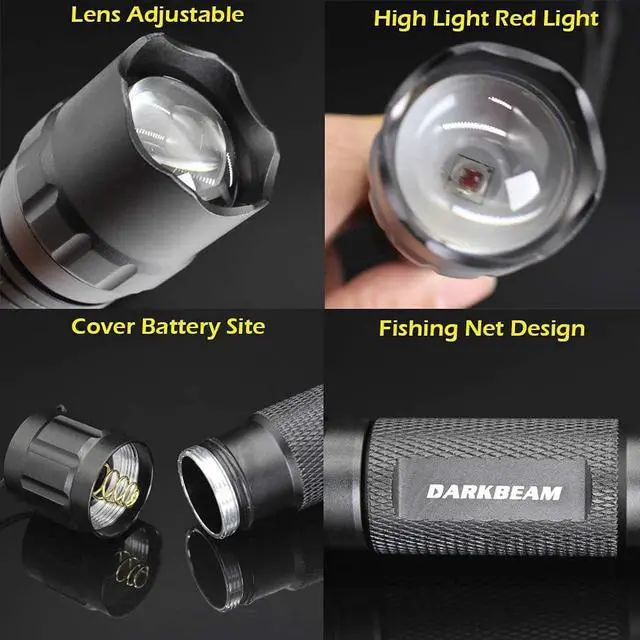 Alt view image 6 of 7 - DARKBEAM Red Light Flashlight Tactical LED Rechargeable, Zoomable Portable Handheld Red-Light for Fishing Hunting Detector Astrophotography