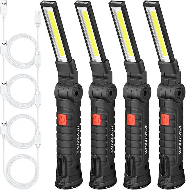 Main image of Honoson 4 Pieces LED Work Light Cob Rechargeable Work Flashlight with Magnetic Base, Hanging Hook and 360° Rotate 5 Modes Portable LED Flashlight for Car Repair, Household and Outdoor(Large)