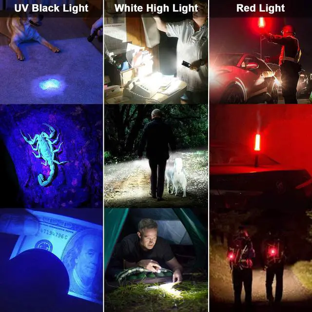 Alt view image 2 of 6 - UV Flashlight Black Light, 2-Pack USB Rechargeable Blacklight Flashlight with Magnetic -Side Work Light, 7 Modes, Zoomable, Waterproof  LED Torch for Mechanics Pet Urine Stains Detector