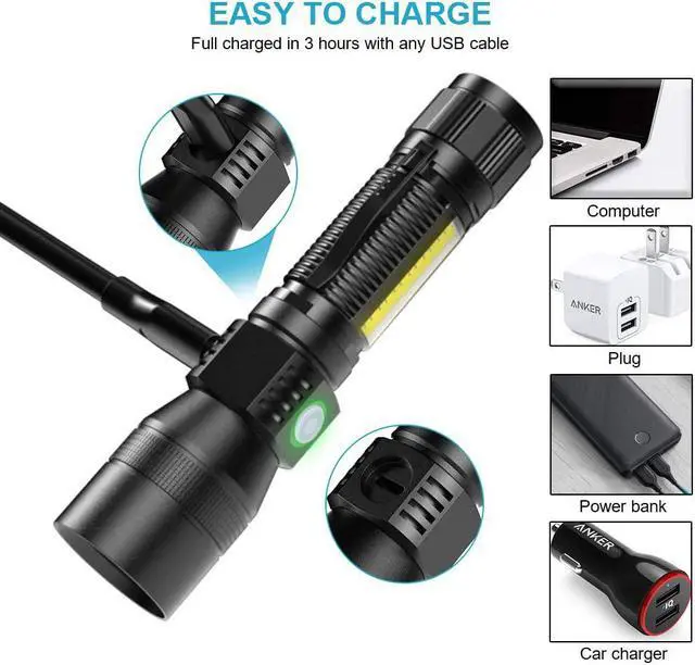Alt view image 5 of 6 - UV Flashlight Black Light, 2-Pack USB Rechargeable Blacklight Flashlight with Magnetic -Side Work Light, 7 Modes, Zoomable, Waterproof  LED Torch for Mechanics Pet Urine Stains Detector