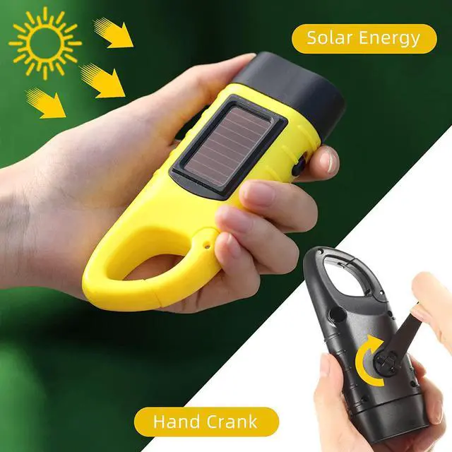 Alt view image 3 of 7 - Mudder 3 Packs Hand Crank Solar Powered Flashlight Emergency Rechargeable LED Flashlight Survival Gear Self Powered Charging Torch Manual Dynamo for Fishing Hiking Backpack Camping Home Safety
