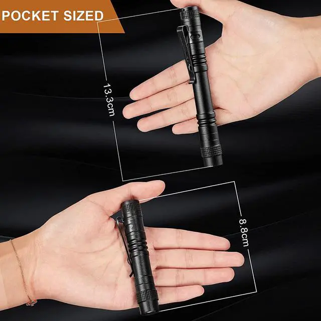 Alt view image 2 of 6 - Honoson 6 Pieces Mini LED Pen Flashlight Bulk Small Pocket Flashlight 3.5 Inch, 5.24 Inch Aluminum Handheld Penlight with Clip for Inspection Camping Emergency Diary Lighting