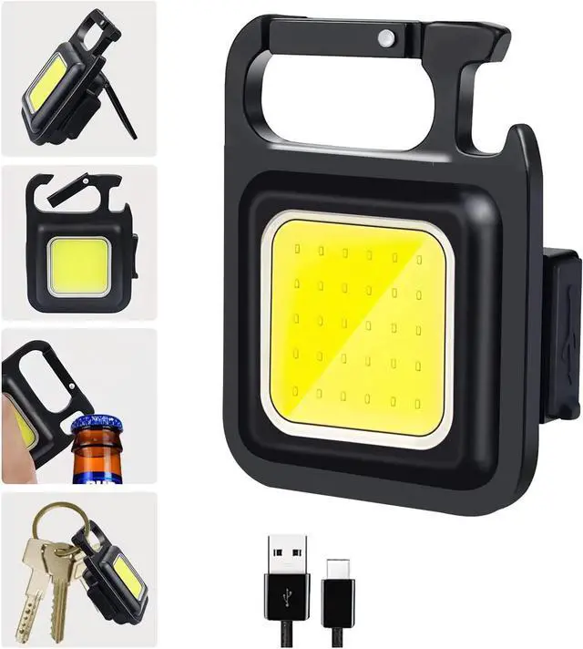 Main image of Kingsdun Mini Flashlight, 800Lumens COB Bright Rechargeable Keychain Flashlights, 4 Light Modes Portable Pocket Light with Folding Bracket Bottle Opener and Magnet Base for Camping Fishing Walking