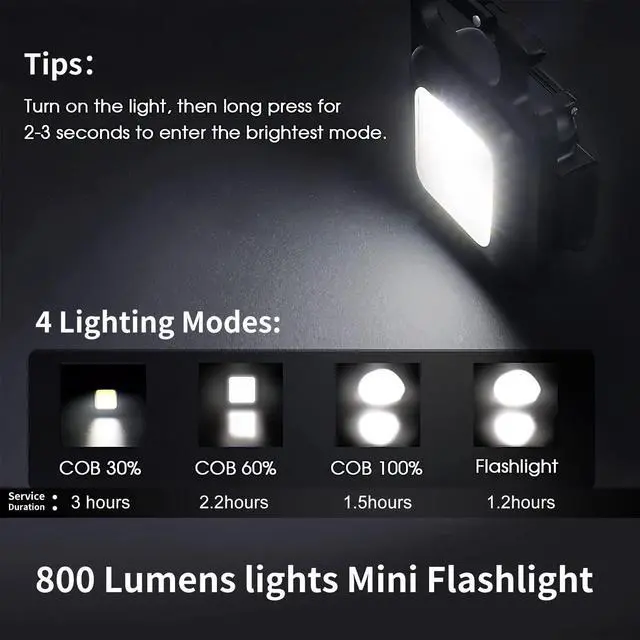 Alt view image 7 of 7 - Kingsdun Mini Flashlight, 800Lumens COB Bright Rechargeable Keychain Flashlights, 4 Light Modes Portable Pocket Light with Folding Bracket Bottle Opener and Magnet Base for Camping Fishing Walking
