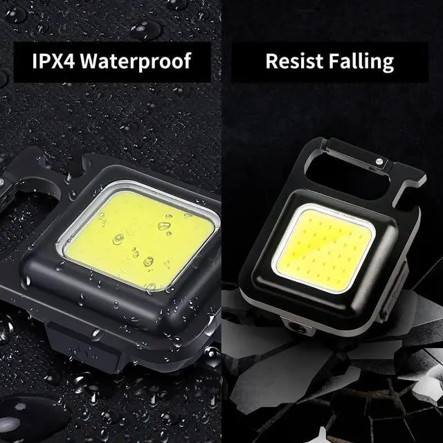 Alt view image 6 of 7 - Kingsdun Mini Flashlight, 800Lumens COB Bright Rechargeable Keychain Flashlights, 4 Light Modes Portable Pocket Light with Folding Bracket Bottle Opener and Magnet Base for Camping Fishing Walking