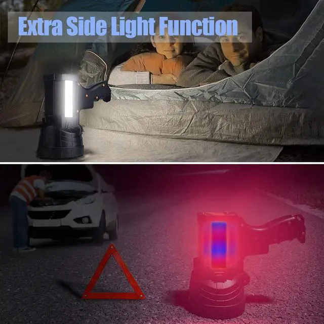 Alt view image 4 of 7 - YIERBLUE Rechargeable spotlight, Super Bright 1000,000 LM LED Flashlight Handheld spotlight 10000mAh Long Lasting Large Flashlight Searchlight and Flood Camping Flashlight with Foldable Tripod Black