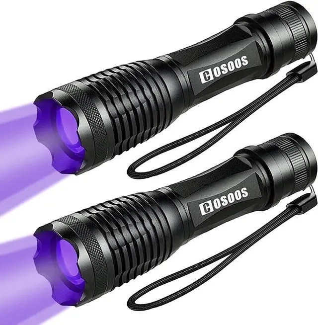 Main image of COSOOS 2 Pack UV Flashlight Blacklight, 2 in 1 LED Tactical Flashlight & 395nm Black Light Pet Urine Detector for Dog/Cat Urine, Dry Stains, Bed Bugs, Scorpions