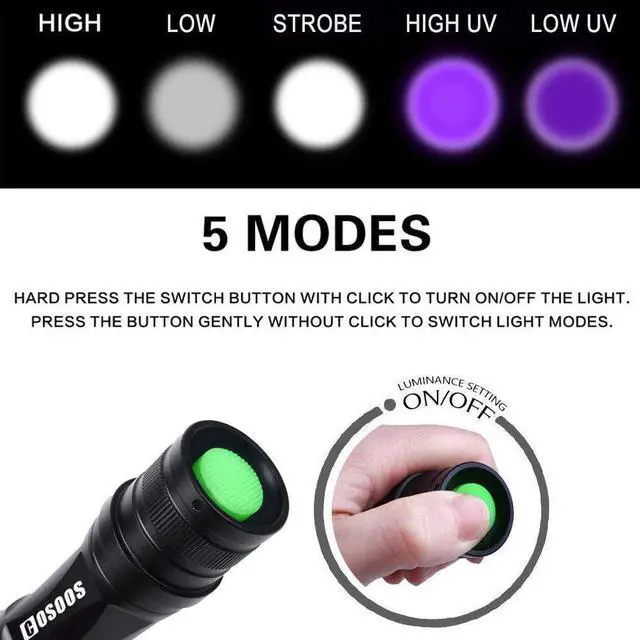 Alt view image 4 of 7 - COSOOS 2 Pack UV Flashlight Blacklight, 2 in 1 LED Tactical Flashlight & 395nm Black Light Pet Urine Detector for Dog/Cat Urine, Dry Stains, Bed Bugs, Scorpions