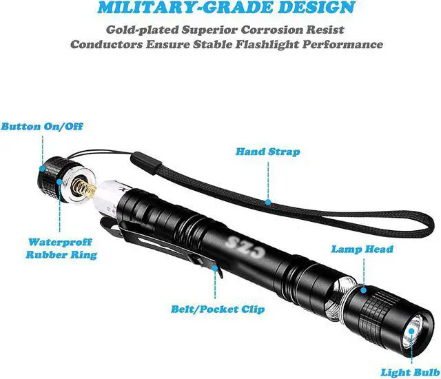Alt view image 2 of 7 - CZS LED Flashlight Penlight 1000 Lumens Battery-Powered Handheld Pen Light Pocket Torch Powered by 2AAA Battery,5 PCS (Battery Not Included)