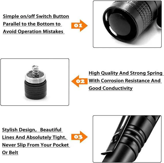 Alt view image 3 of 7 - CZS LED Flashlight Penlight 1000 Lumens Battery-Powered Handheld Pen Light Pocket Torch Powered by 2AAA Battery,5 PCS (Battery Not Included)