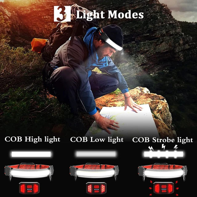 Alt view image 2 of 7 - 12 Pack Headlamp - High Lumens Rechargeable for Adults - 230° Wide Beam & 3 Modes - Lightweight & Comfortable - for Running Camping Hiking Cycling