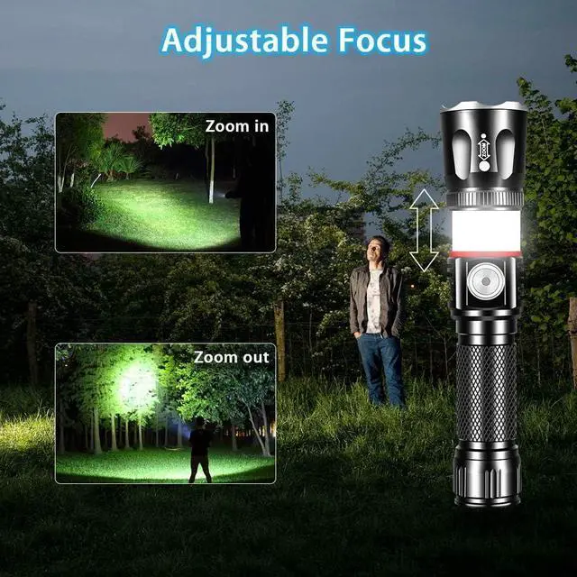 Alt view image 4 of 6 - Tactical Flashlight Rechargeable, High Lumens Led Flashlights Handheld-Magnetic Base, Super Bright, Zoomable, Water-Resistance, 4 Modes, Powerful Flash Light for Camping, Hiking and Emergence