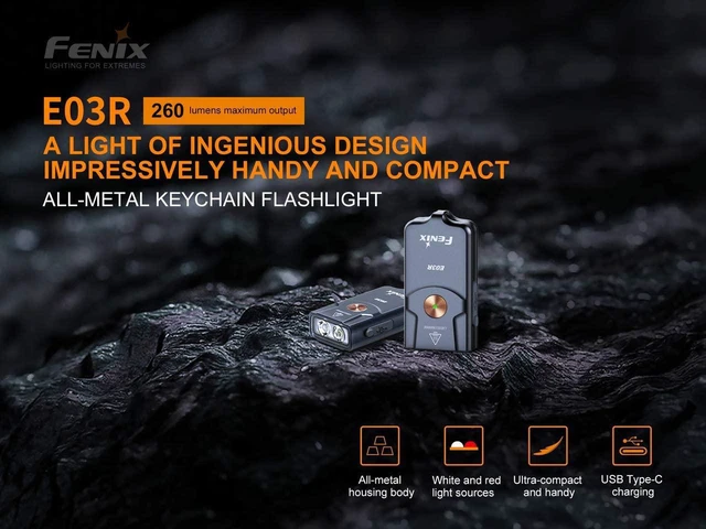 Alt view image 2 of 7 - EdisonBright Fenix E03R USB Rechargeable 260 Lumen LED Keychain Flashlight, Brand USB Charging Cable Bundle