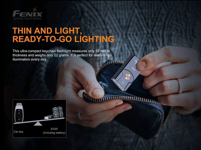 Alt view image 5 of 7 - EdisonBright Fenix E03R USB Rechargeable 260 Lumen LED Keychain Flashlight, Brand USB Charging Cable Bundle