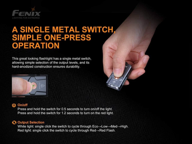 Alt view image 6 of 7 - EdisonBright Fenix E03R USB Rechargeable 260 Lumen LED Keychain Flashlight, Brand USB Charging Cable Bundle