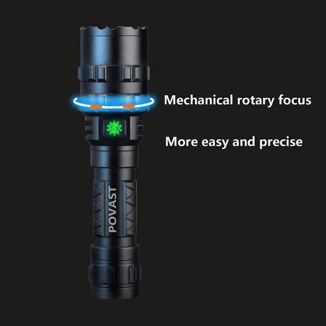Alt view image 3 of 5 - Green Hunting Flashlight Zoomable Light with Scope Mount and Pressure Switch 1200 Lumens Waterproof Weaponlight USB Rechargeable Flashlight for Outdoor Hunting Matte Black