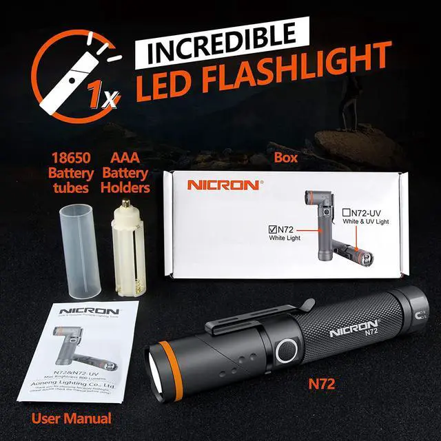 Alt view image 6 of 7 - NICRON Flashlight, N72 800 Lumens Tactical Flashlight, 90 Degree Flashlight IPX4 Waterproof Led Flashlight 4 Modes- Best High Lumens are for Camping, Outdoor,Maintain (18650/AAA Not Included)
