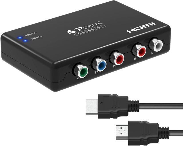 Portta Component to HDMI Converter with HDMI Cable, RGB to HDMI Adapter, 5  RCA to HDMI Video Converter, Support 1080p 60Hz for PS2 PS3 Xbox 360 DVD Wii  HDTV Monitor Projector 