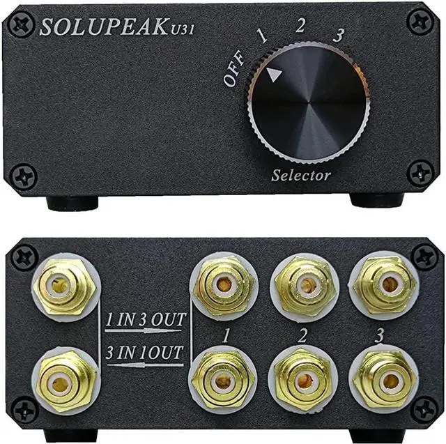 Main image of U31 Premium RCA Switch Box, 3 in 1 Out Audio Switch, Stereo Switch Box with Signal Lossless, Sturdy Aluminum case Strong Anti-Interference, Compact Connector Distributor RCA Splitter Boxes